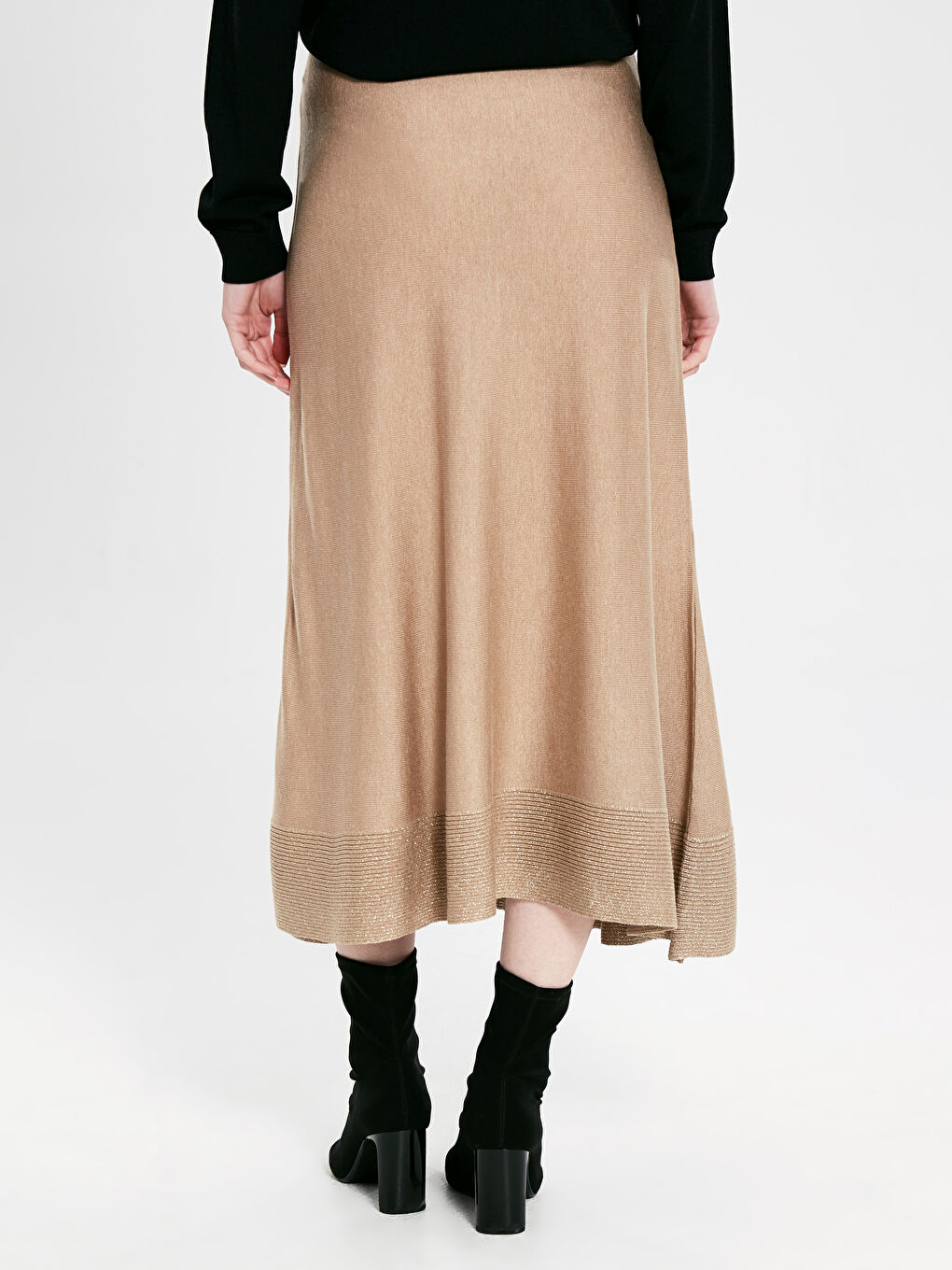 Bej Işıltı Detaylı Uzun Kollu Kadın Triko Etek-2