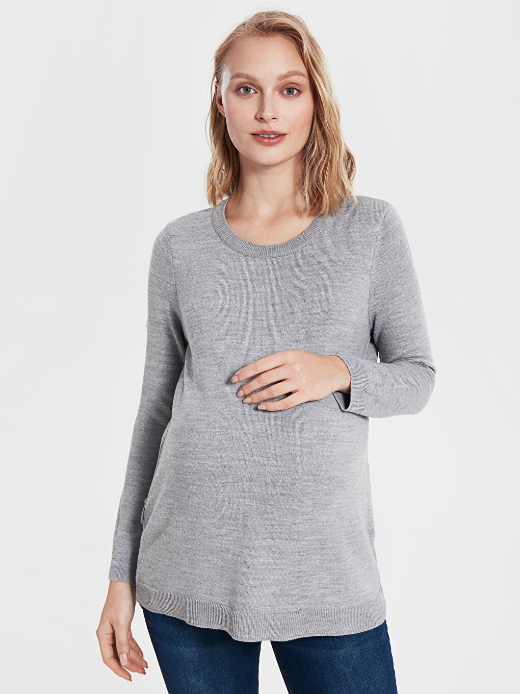 Gri Bisiklet Yaka Hamile Kazak-1