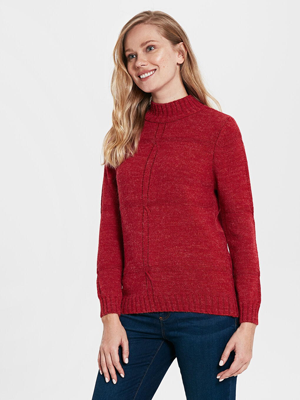 Әйелдерге арналған биік жағалы ұзын жең трикотаж жемпір-1