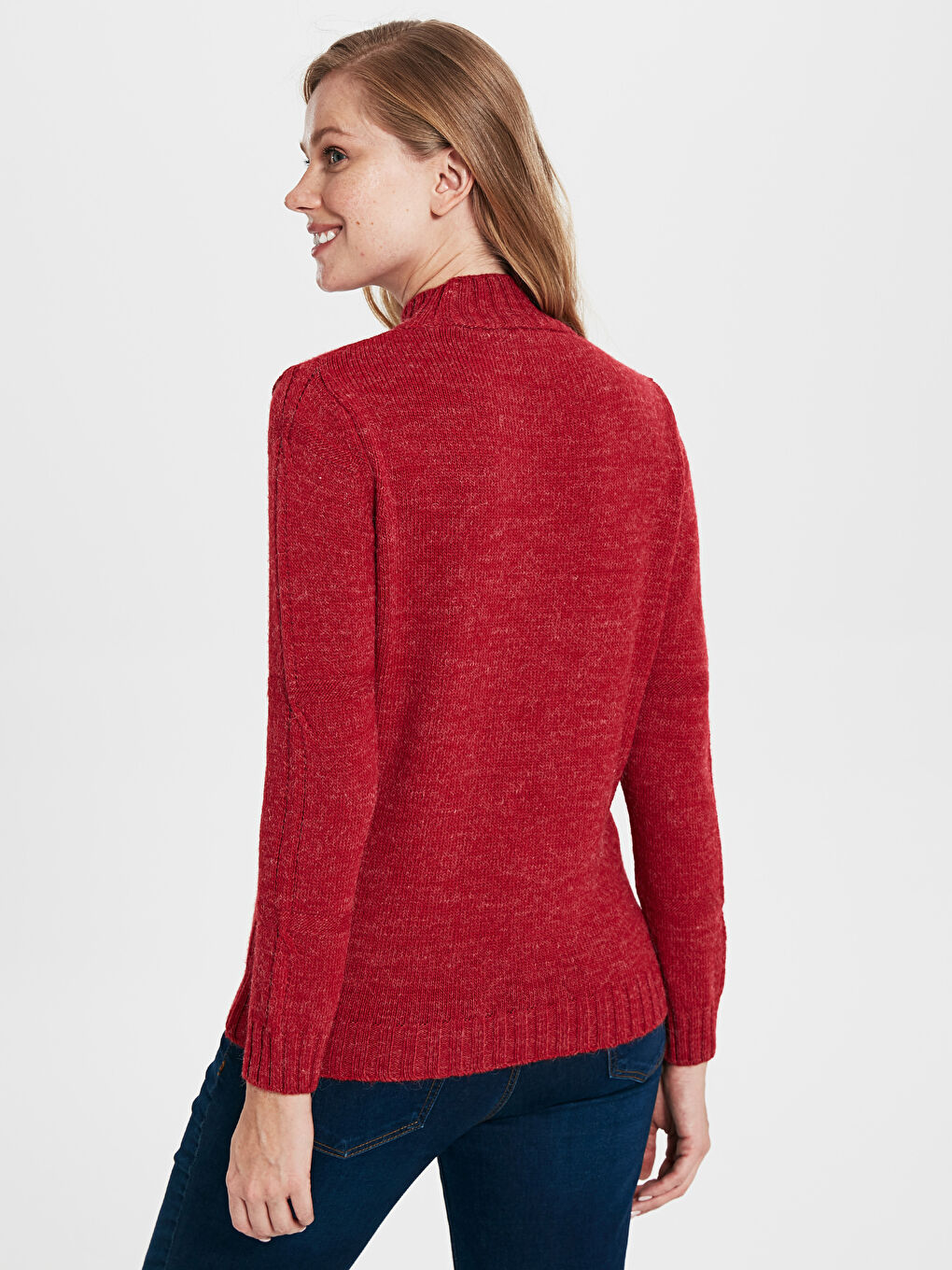 Әйелдерге арналған биік жағалы ұзын жең трикотаж жемпір-2