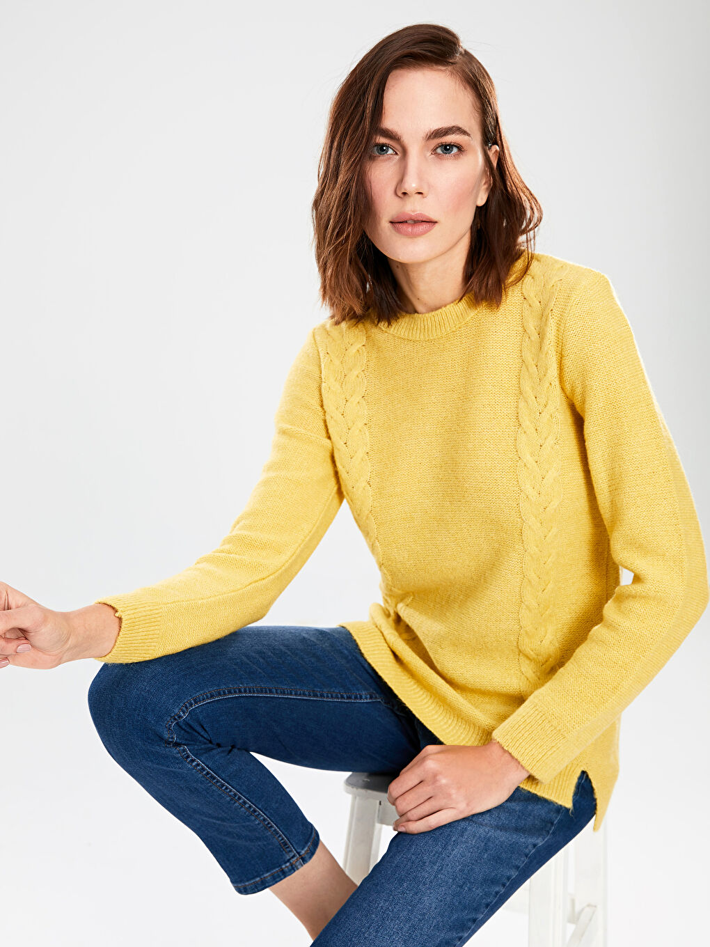 Дөңгелек жағалы әйелдер өрнекті трикотаж жемпір