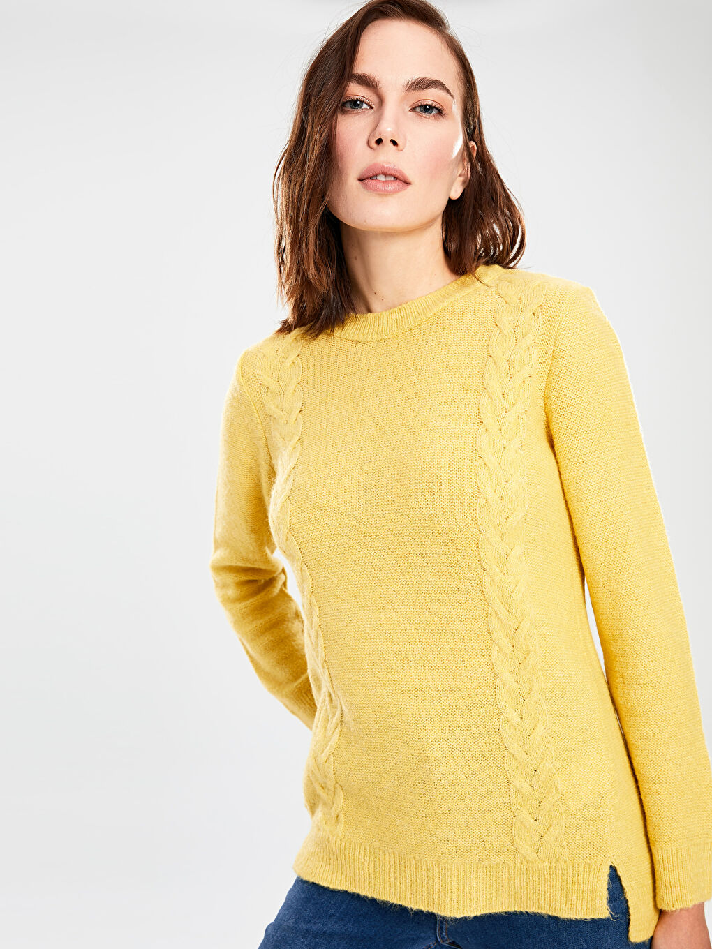 Дөңгелек жағалы әйелдер өрнекті трикотаж жемпір-1