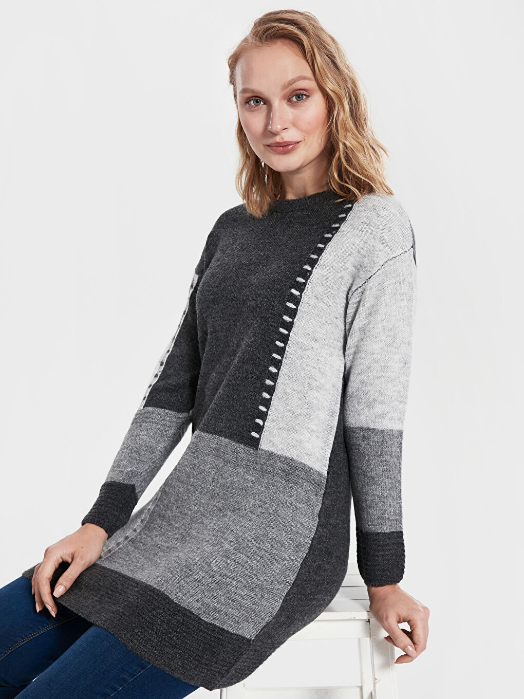 Gri Bisiklet Yaka Kadın Tunik