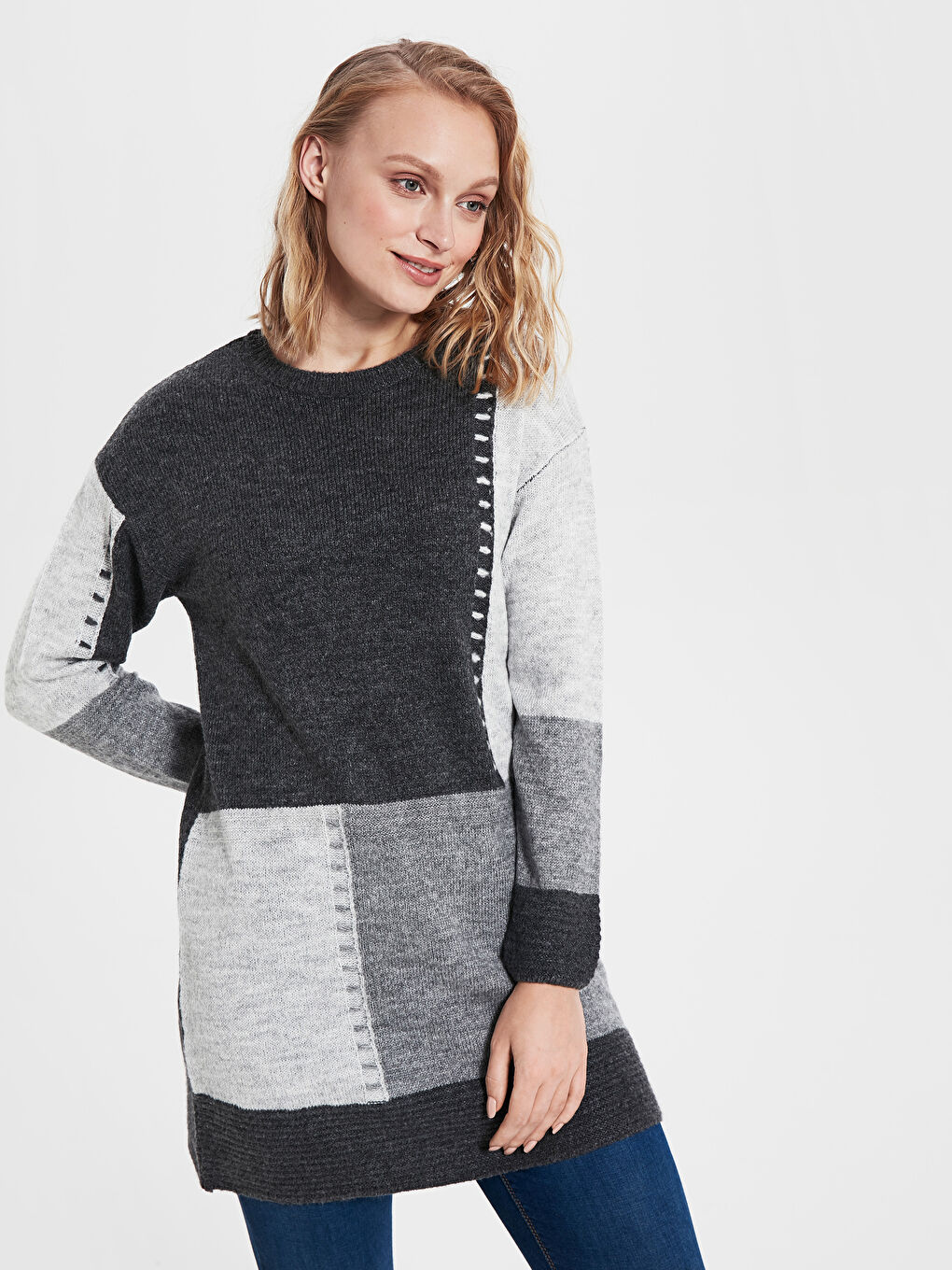 Gri Bisiklet Yaka Kadın Tunik-1