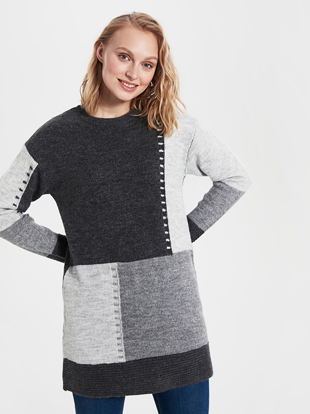 Gri Bisiklet Yaka Kadın Tunik-2