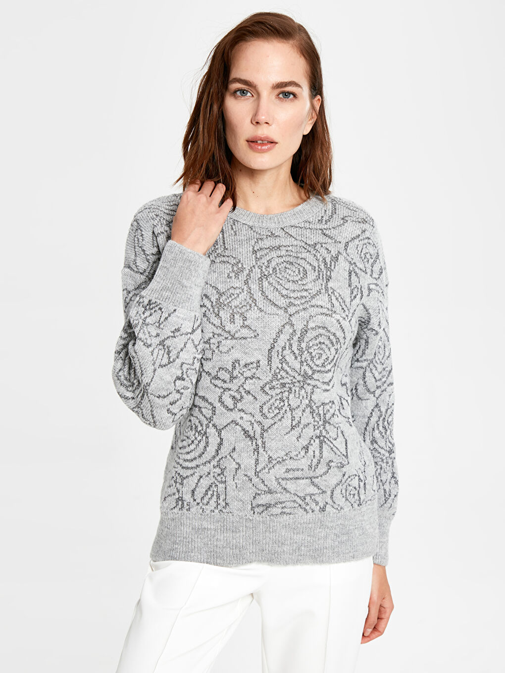Женщины Серый Свитер-1
