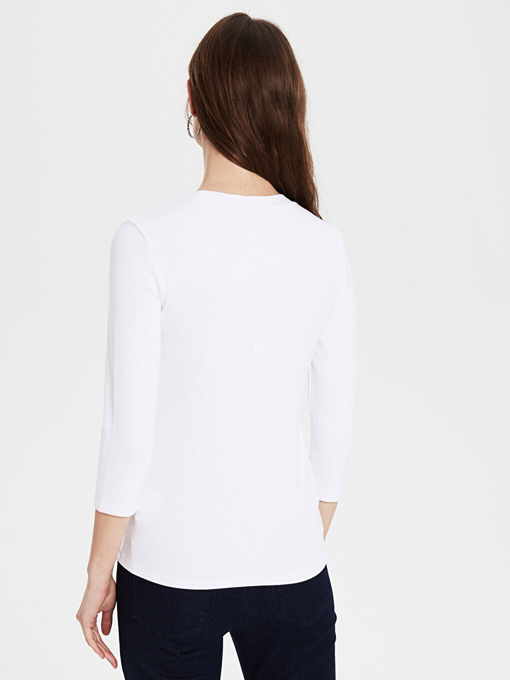 Women's Long Sleeve V-Neck T-Shirts Button Detail-2