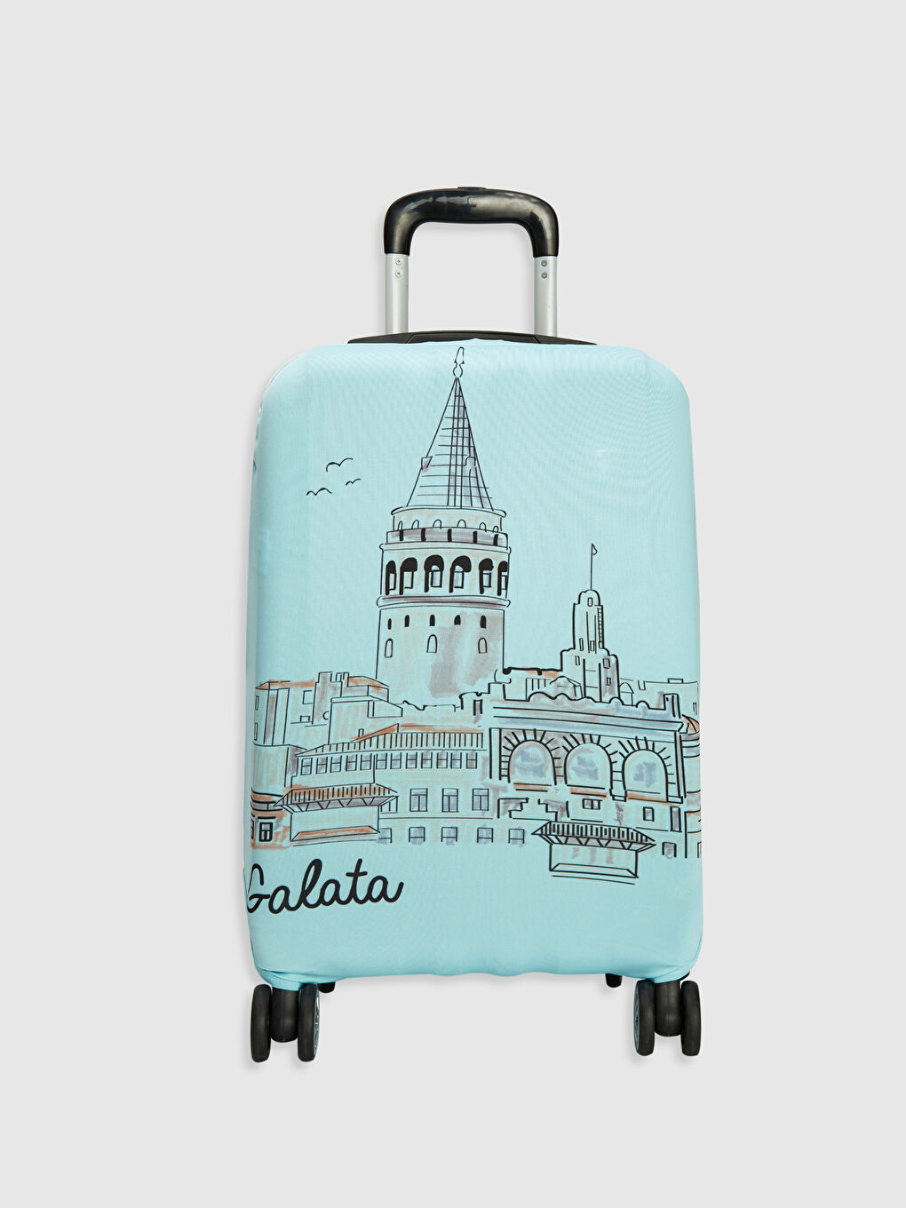 Mavi Galata Baskılı Küçük Boy Valiz Kılıfı