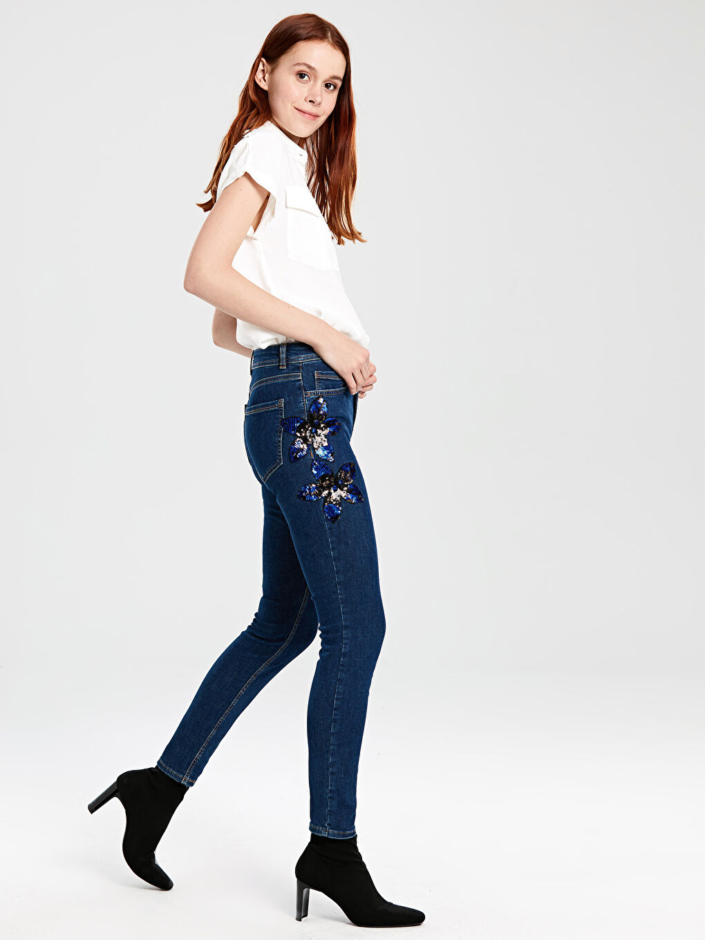 İndigo Skinny Fit Desenli Kadın Jean Pantolon