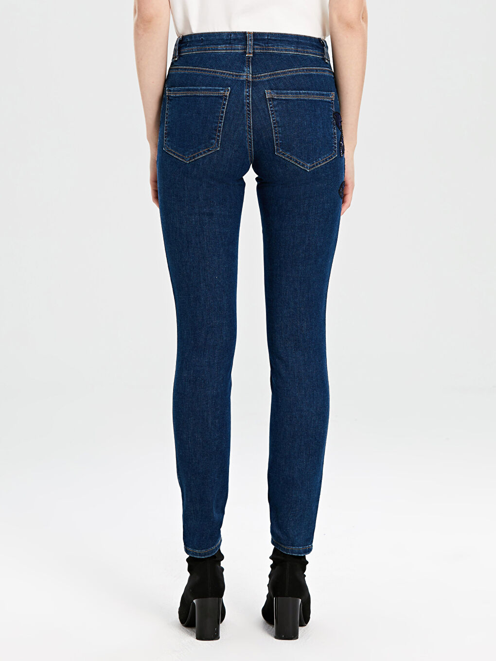 İndigo Skinny Fit Desenli Kadın Jean Pantolon-3