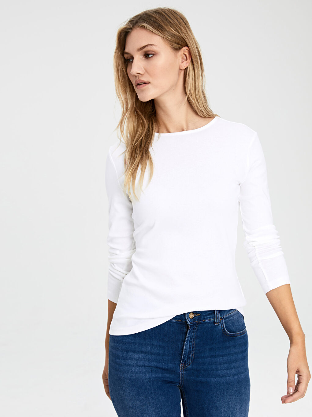 LCW Basic Cotton Long Sleeve T-shirt Straight Women -9WS442Z8-FFB
