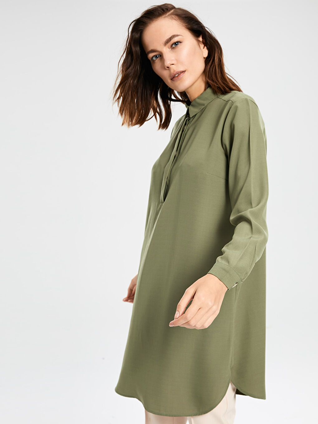 تونیکی کراسی ژنانەی کرێپی قۆڵ درێژی سادە-1