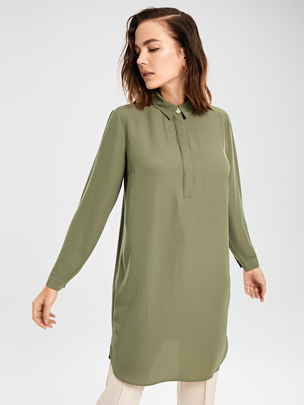 تونیکی کراسی ژنانەی کرێپی قۆڵ درێژی سادە-2