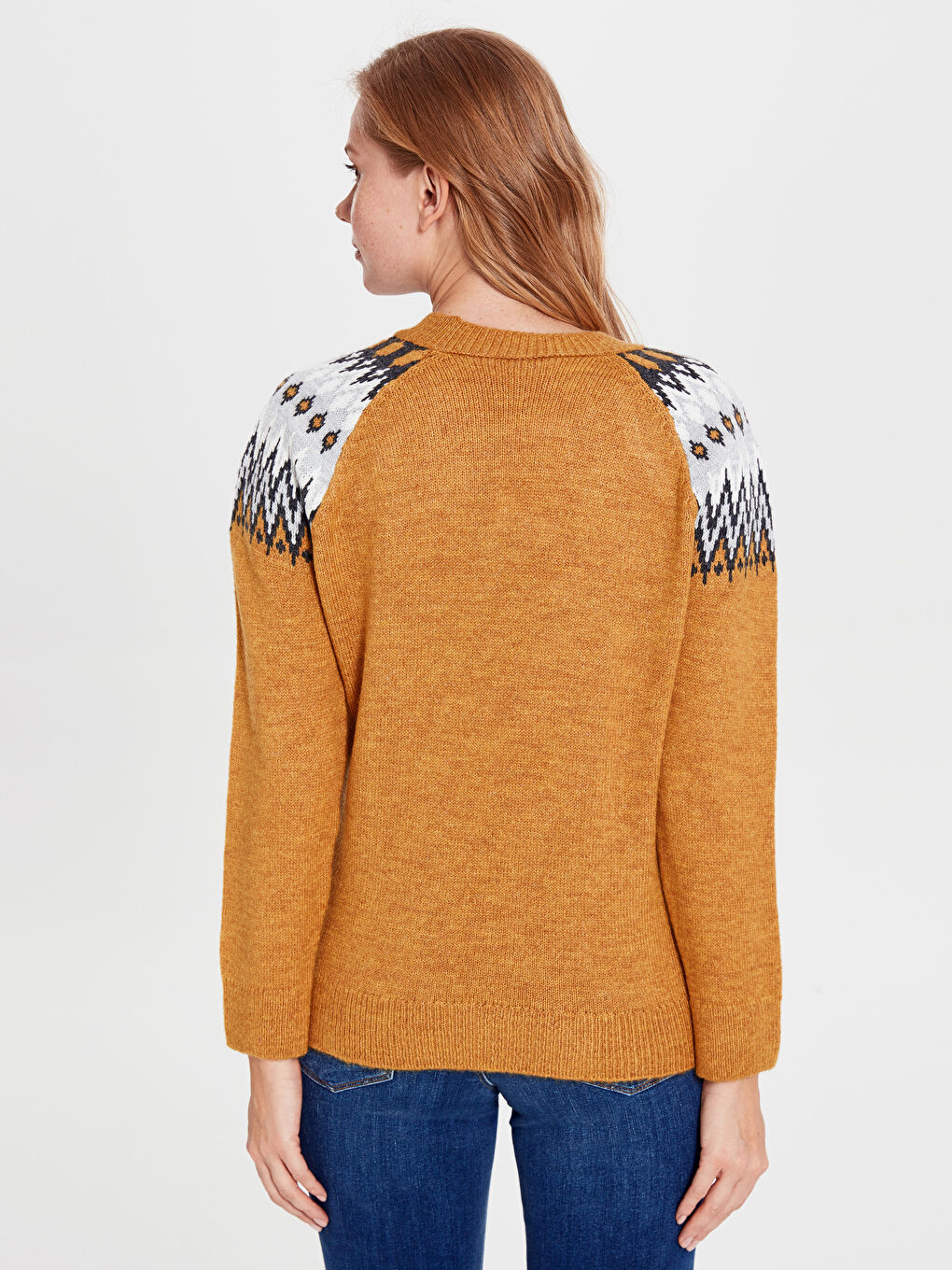 Әйелдерге арналған дөңгелек жағалы принтті ұзын жең жемпір-2