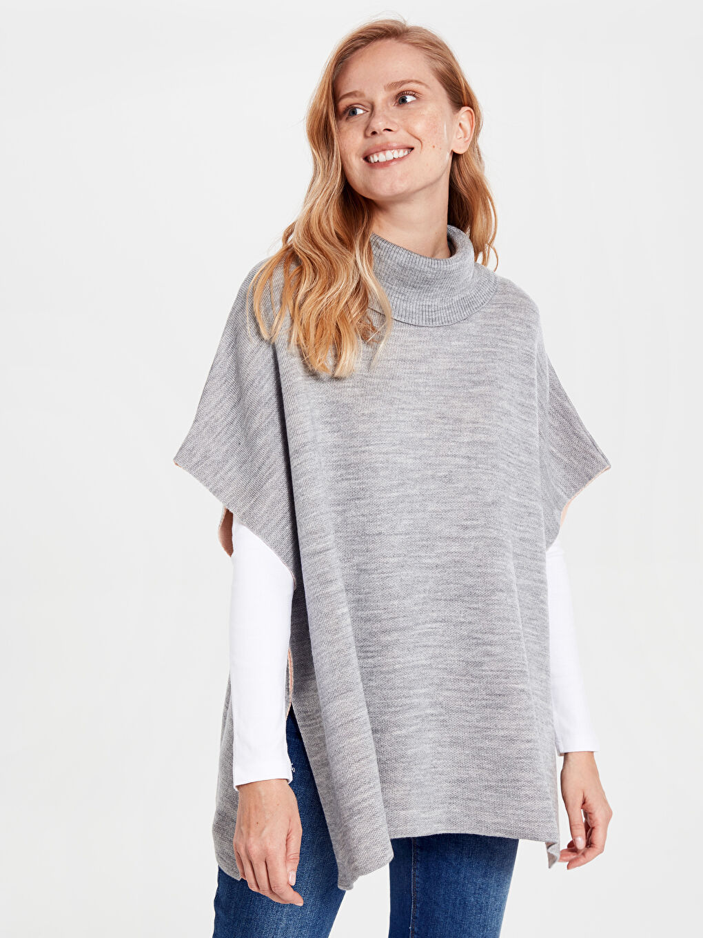 Balıkçı Yaka Triko Kadın Panço-1