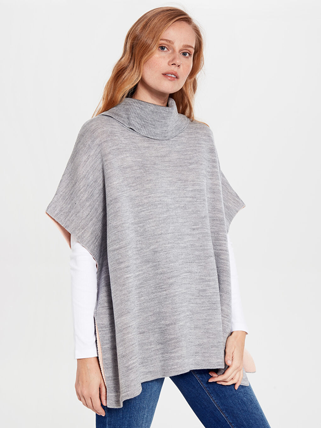 Balıkçı Yaka Triko Kadın Panço-2