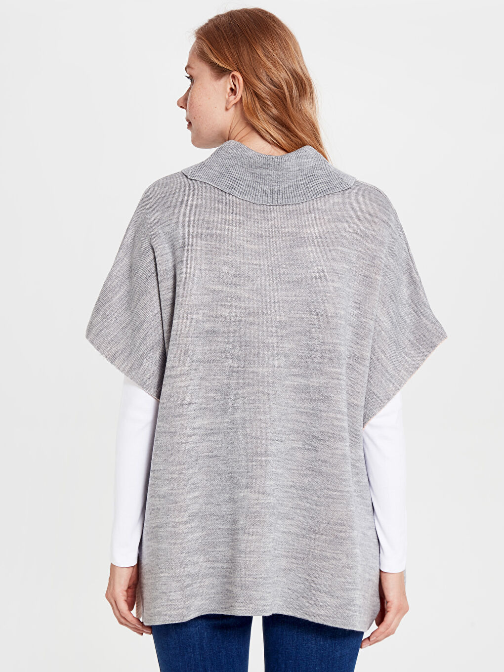 Balıkçı Yaka Triko Kadın Panço-3