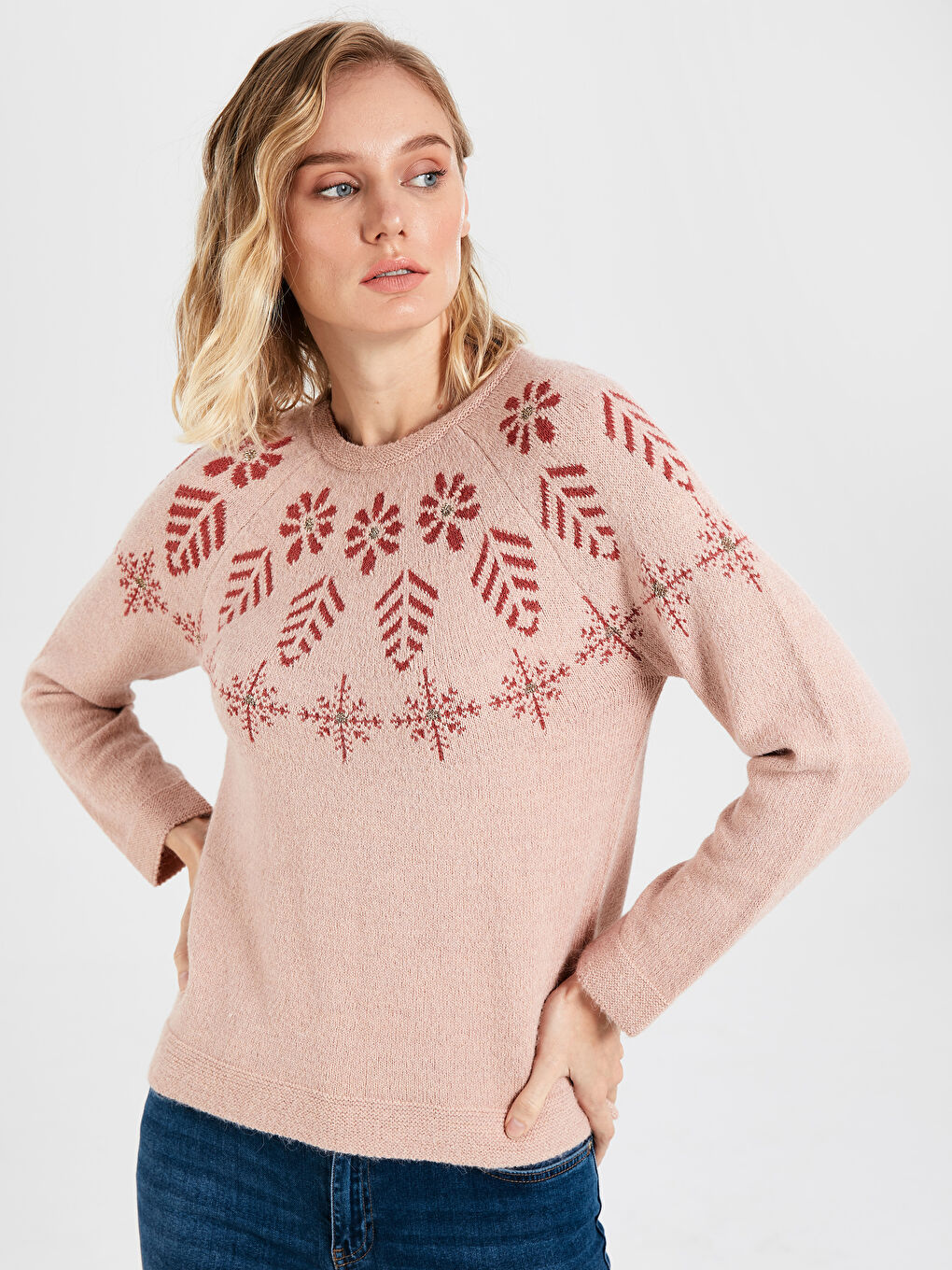 Crew Neck Patterned Long Sleeve Women's Jumper