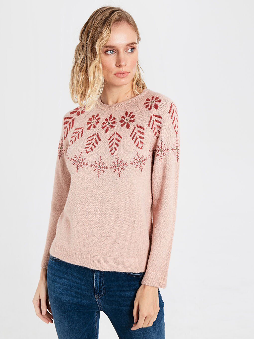 Crew Neck Patterned Long Sleeve Women's Jumper-1
