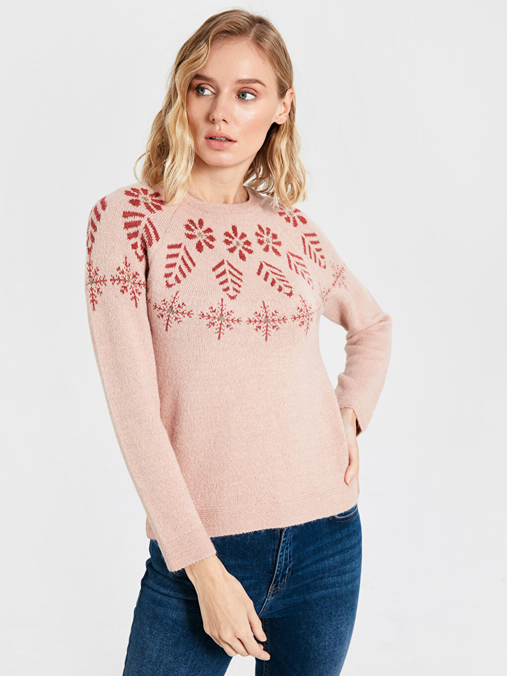 Crew Neck Patterned Long Sleeve Women's Jumper-2