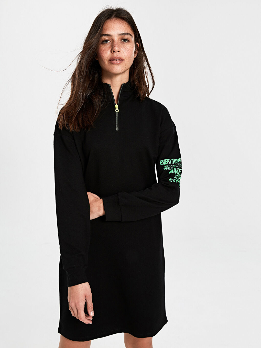 Crew Neck Women's Shirt Dress-1