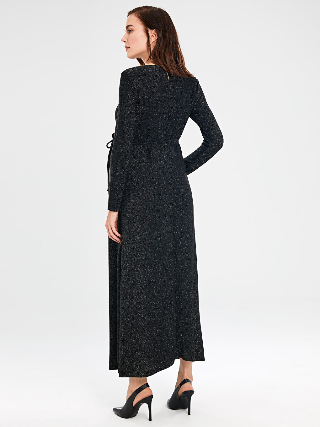 Siyah Bisiklet Yaka Uzun Kollu Kadın Elbise-2