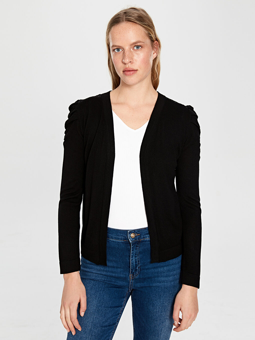 Cardigan pour Femmes à Manches Longues Uni avec Encolure en V