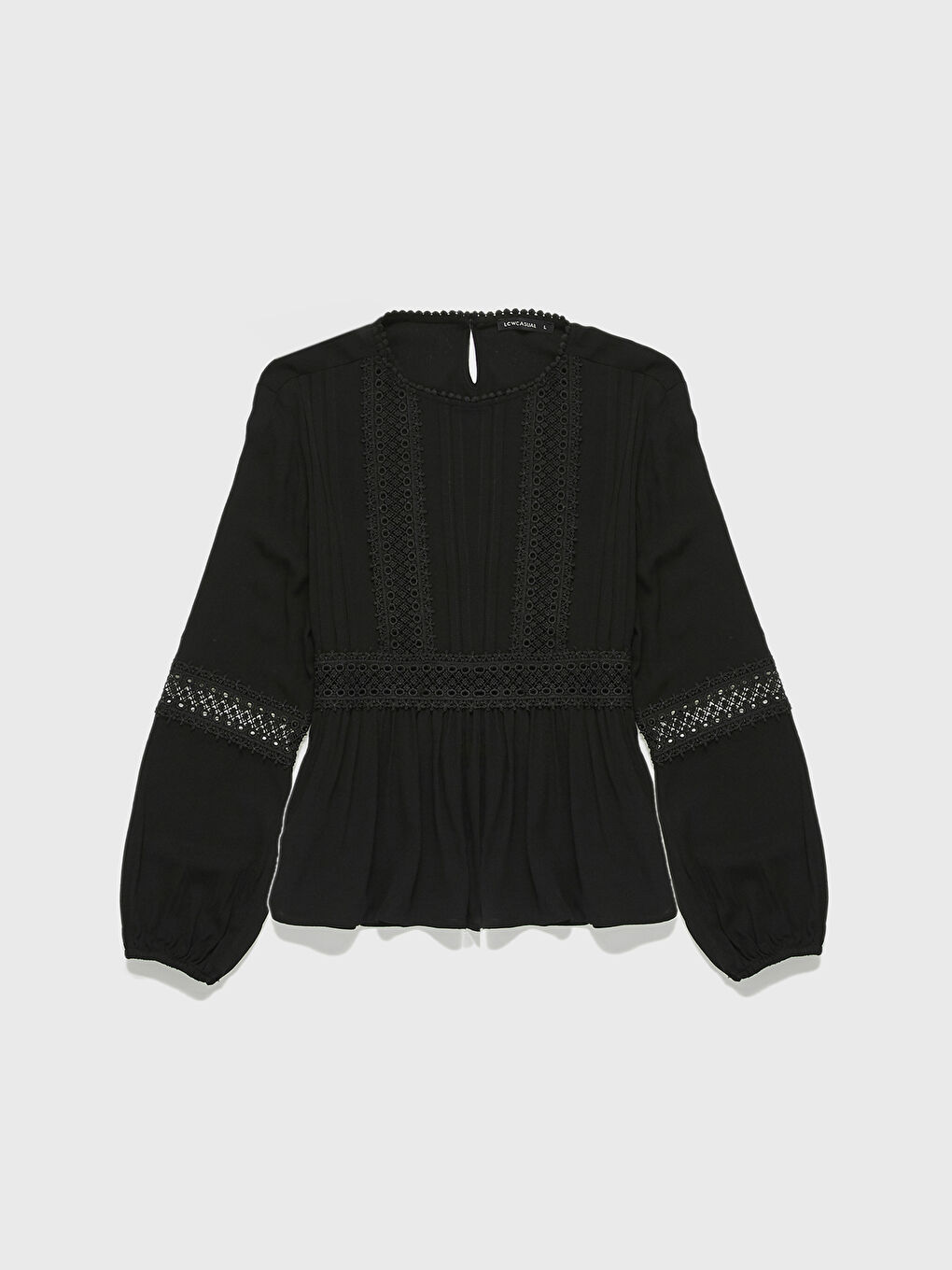 Siyah Bisiklet Yaka Uzun Kollu Kadın Bluz-1