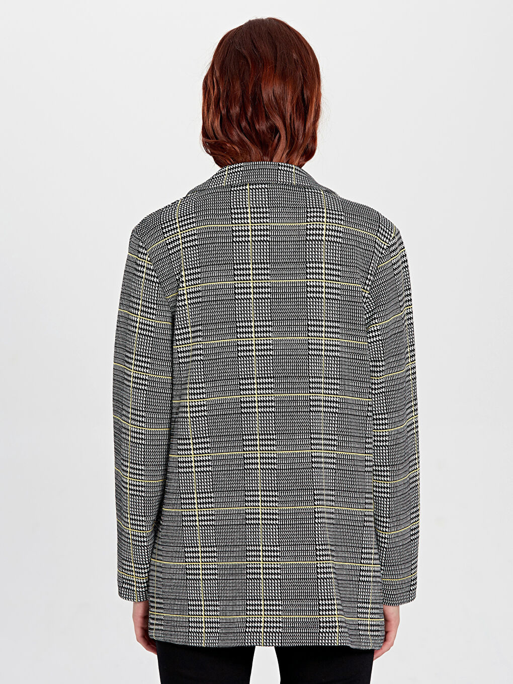 Karışık Kazayağı Desenli Uzun Kollu Kadın Ceket-3