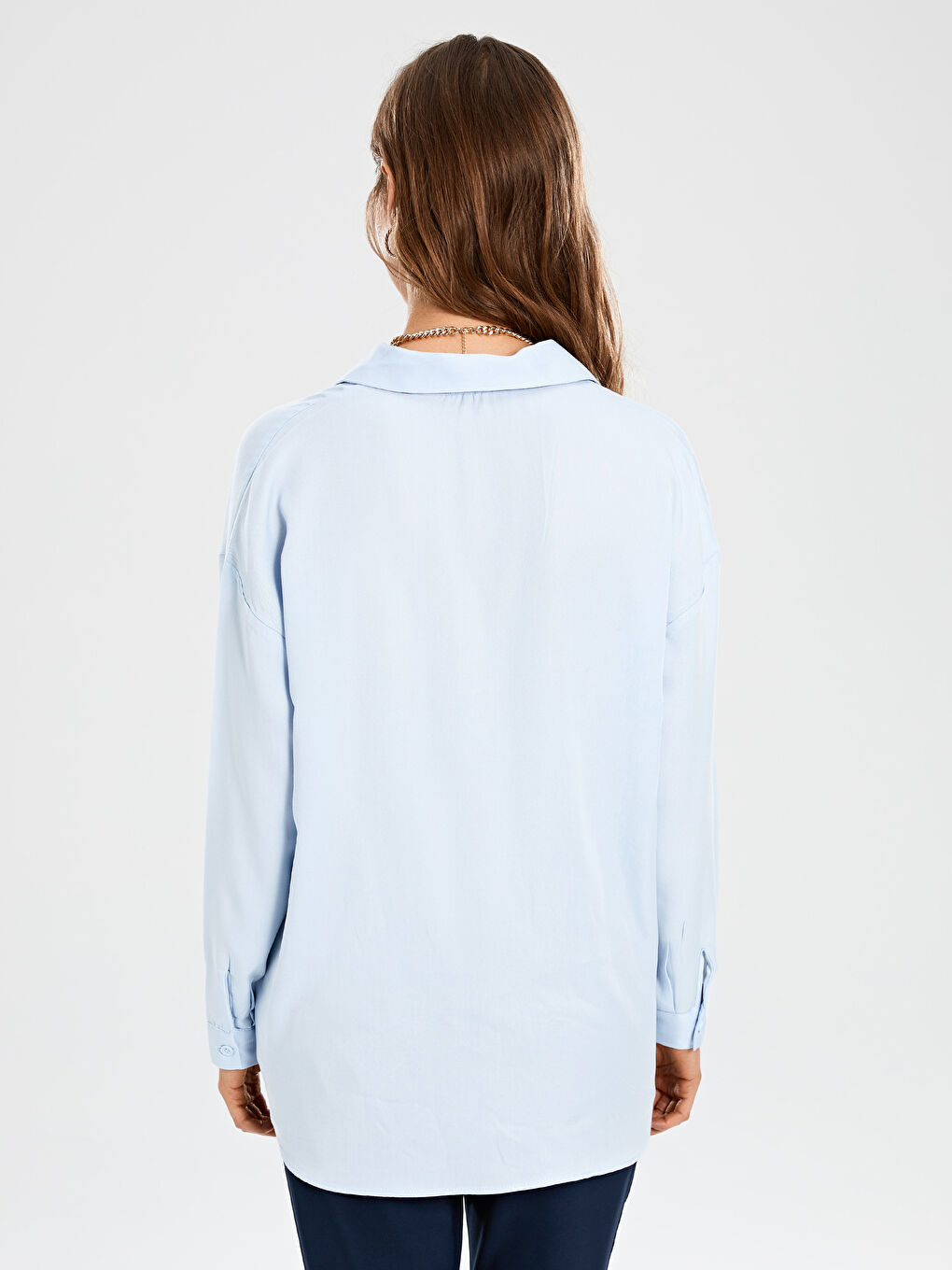 Shirt Collar Straight Long Sleeve Viscose Women's Blouse-2