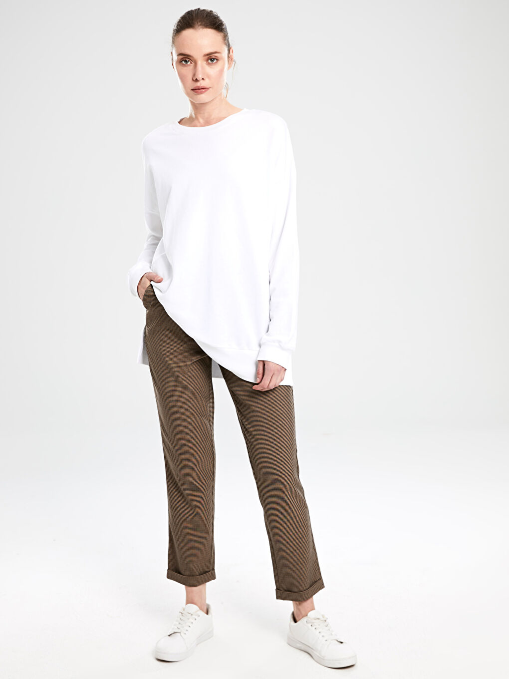 Kahverengi Rahat Kalıp Kadın Pantolon-1