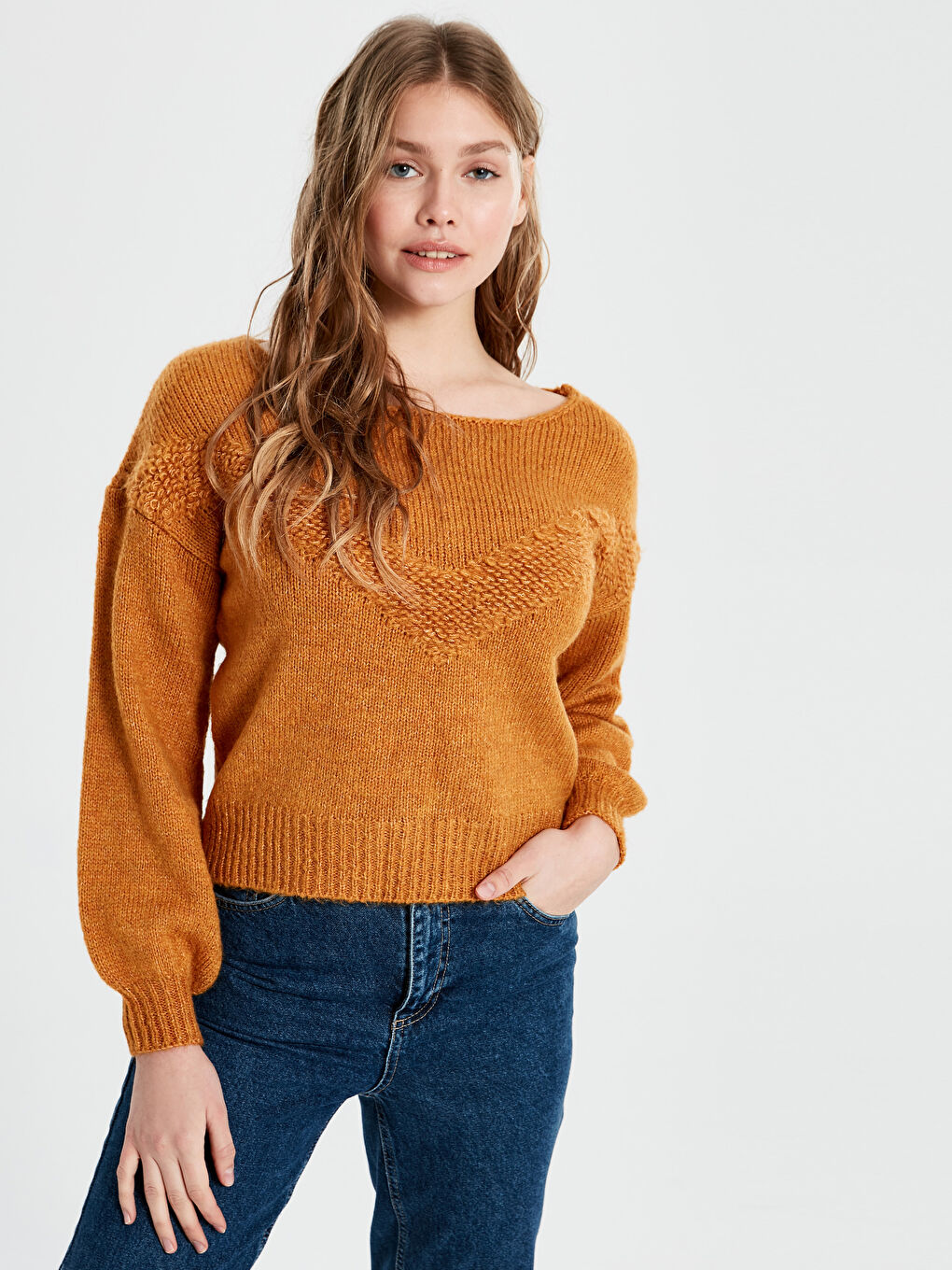 әйелдерге арналған дөңгелек жағалы ұзын жең трикотаж жемпір-2