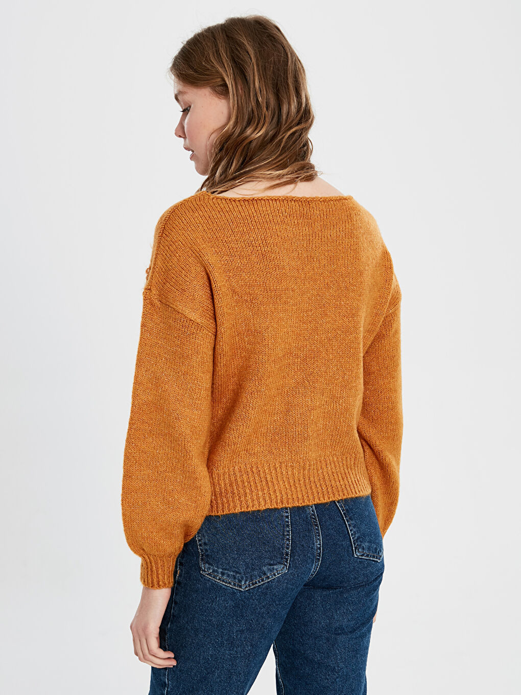 әйелдерге арналған дөңгелек жағалы ұзын жең трикотаж жемпір-3