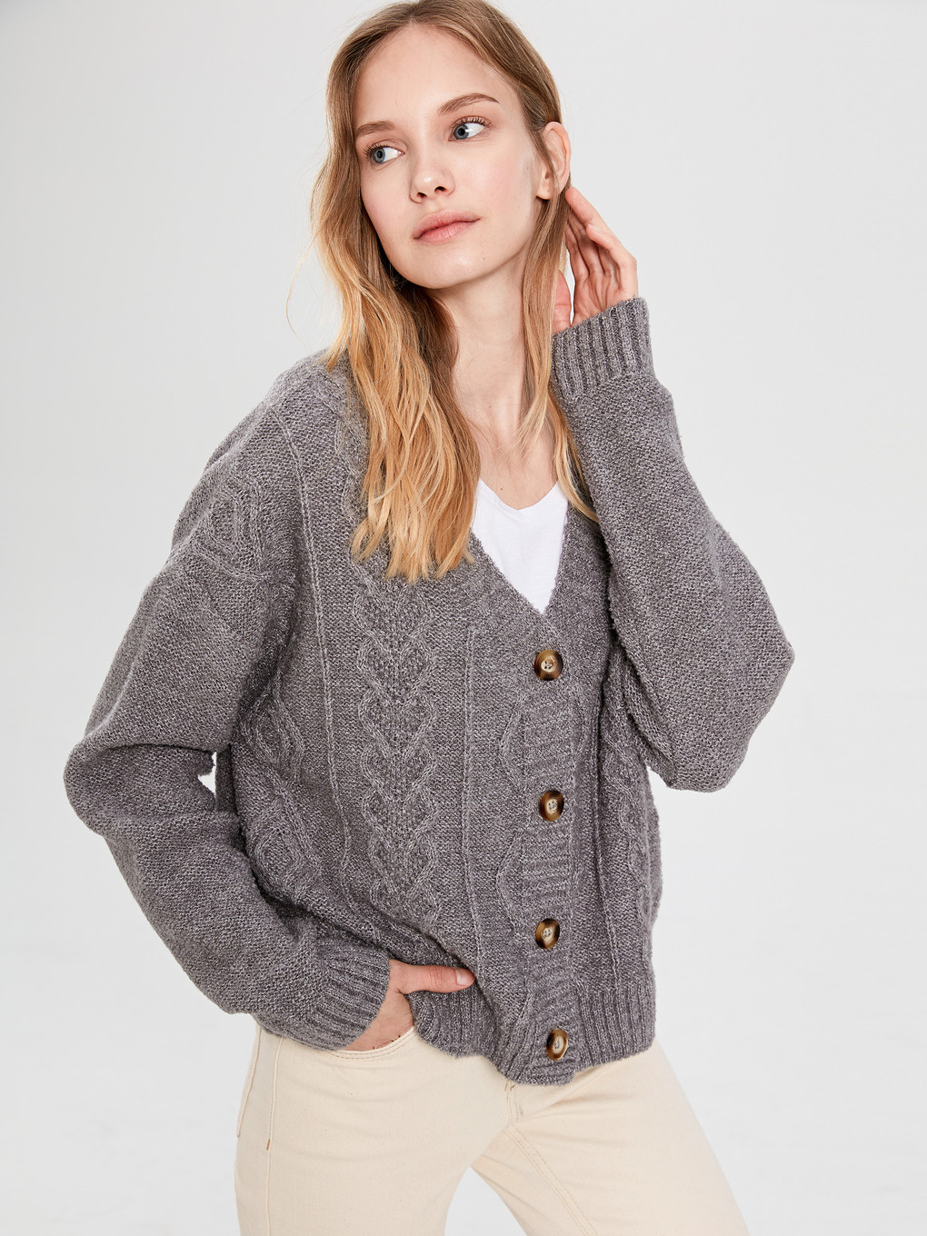 V-neck Long Sleeve Women's Cardigan-1