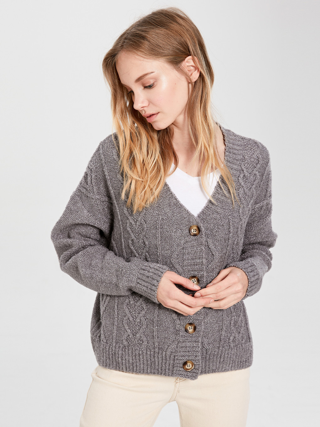 V-neck Long Sleeve Women's Cardigan-2
