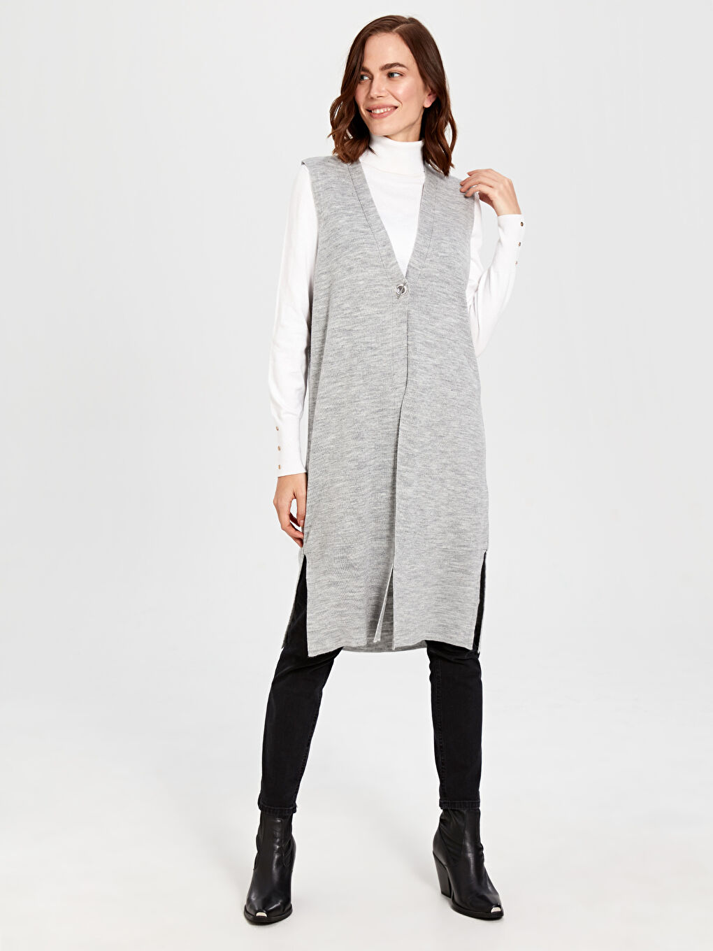 Açık Gri Melanj Yelek-1