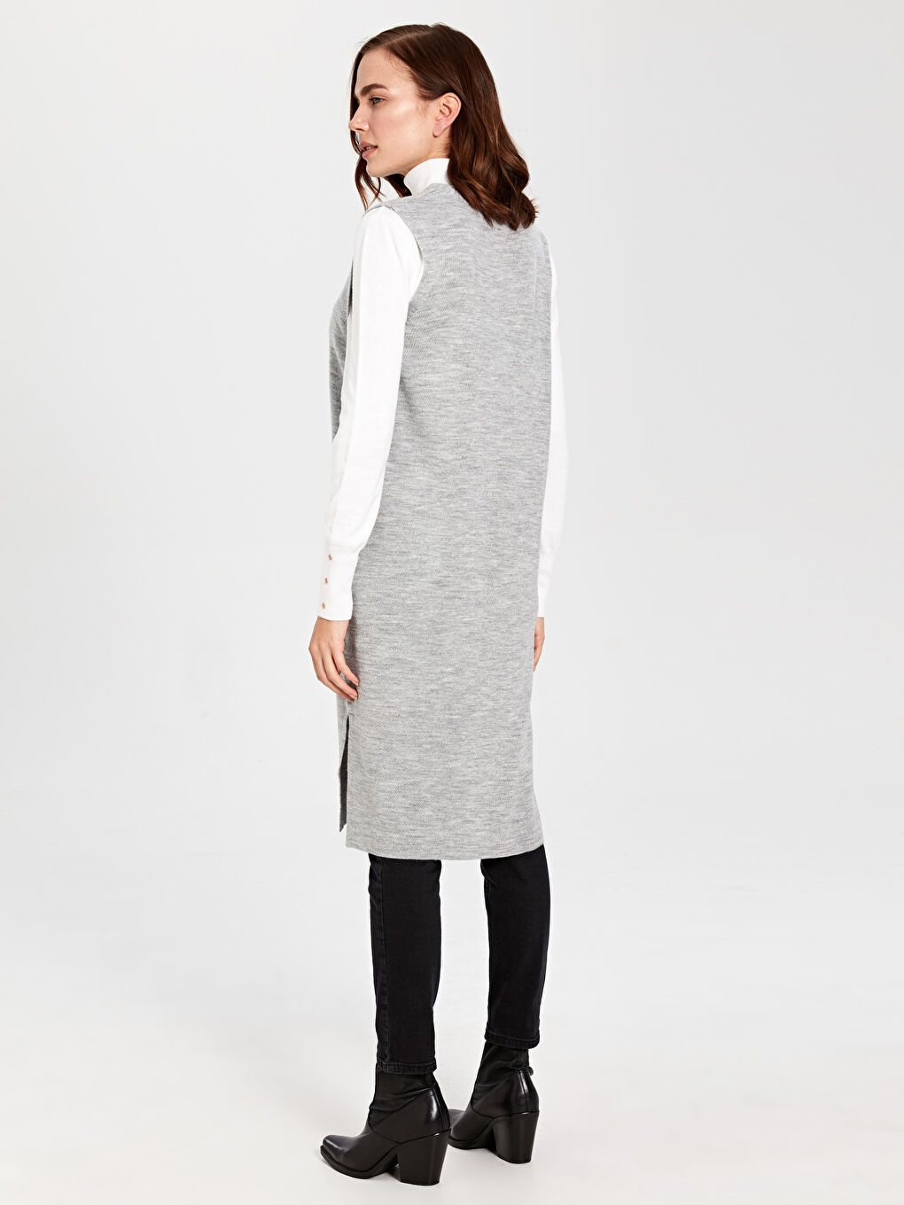 Açık Gri Melanj Yelek-2