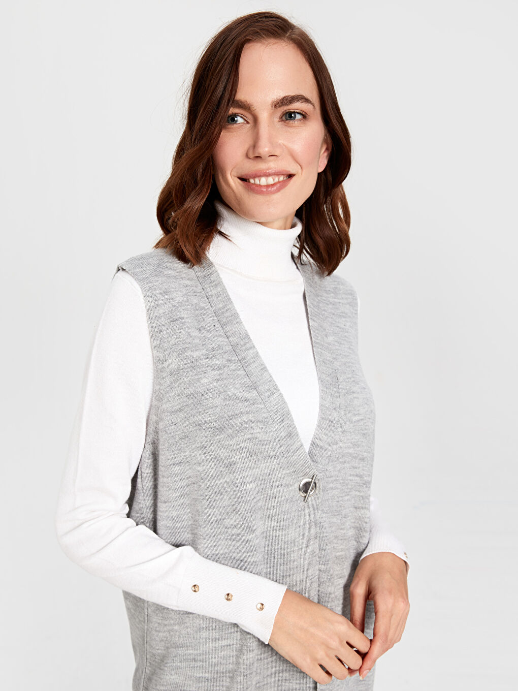 Açık Gri Melanj Yelek-3