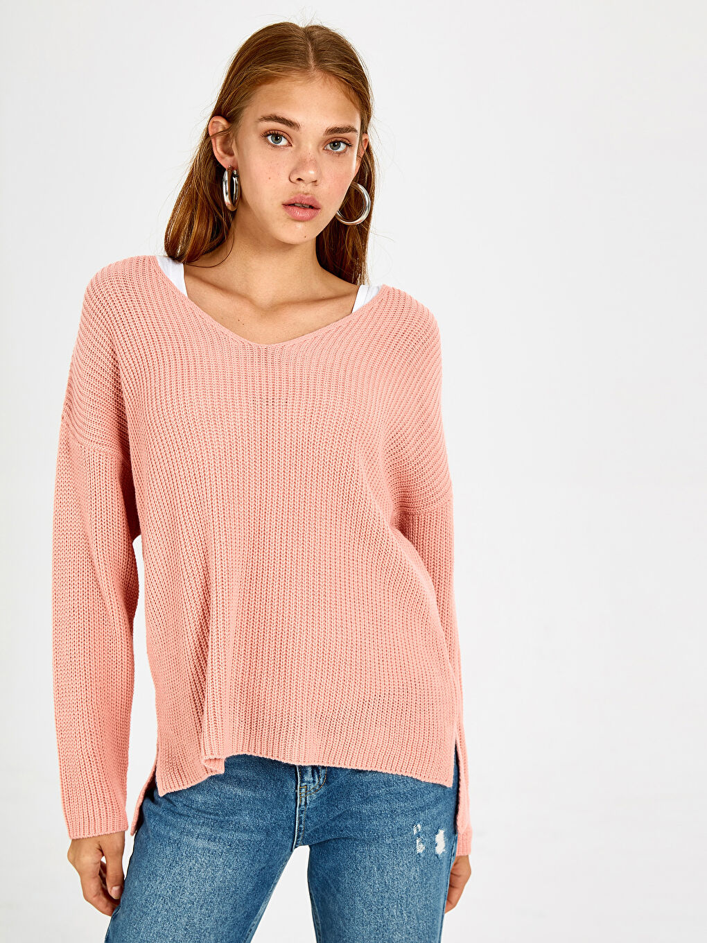 V-Neck Long Sleeve Women's Sweater-1