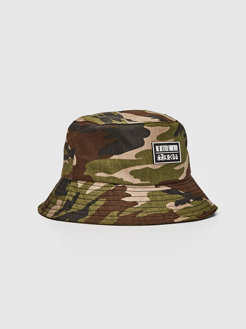 Haki Kamuflaj Baskılı Kadın Bucket Şapka-1