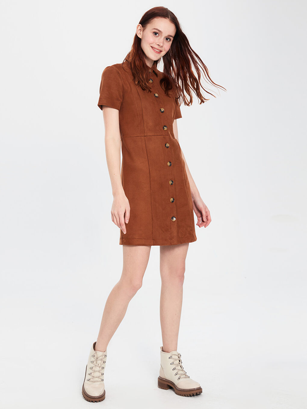 LCW Vision Flexible Button Detail Short Sleeve Women's Dress -9WU323Z8-QA0