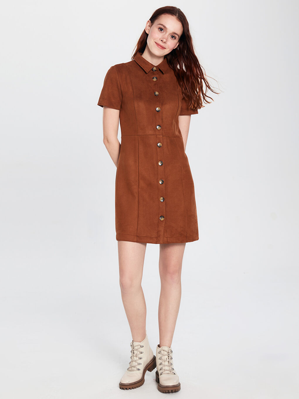 LCW Vision Flexible Button Detail Short Sleeve Women's Dress -9WU323Z8-QA0