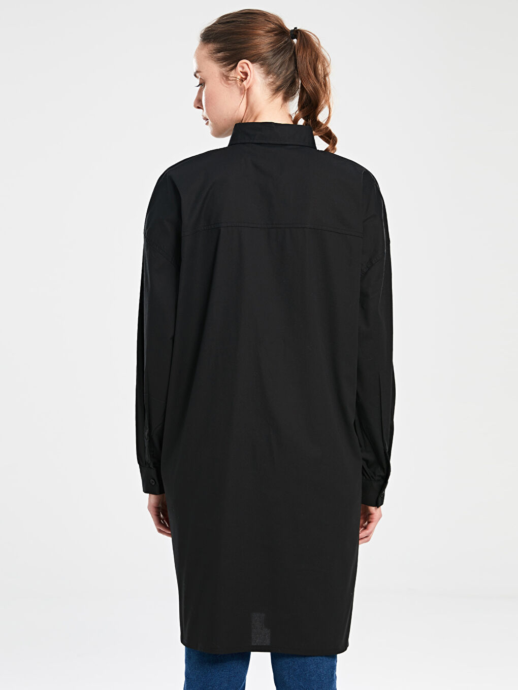 Siyah Yazı Baskılı Pamuklu Uzun Kollu Kadın Tunik-3