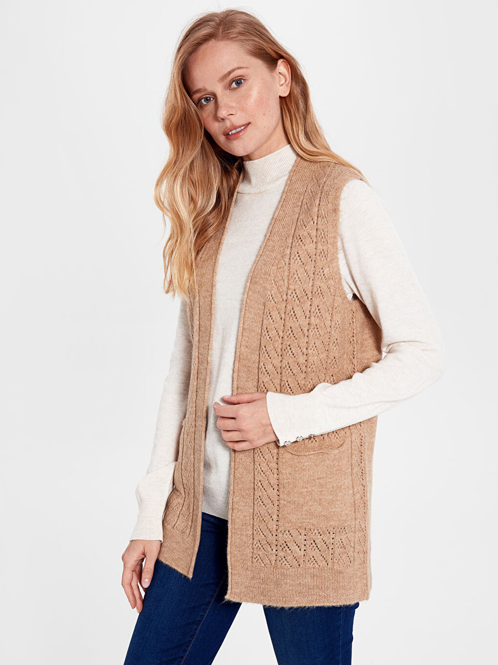 LC Waikiki Woman BEIGE Waistcoat -9WU540Z8-L8R