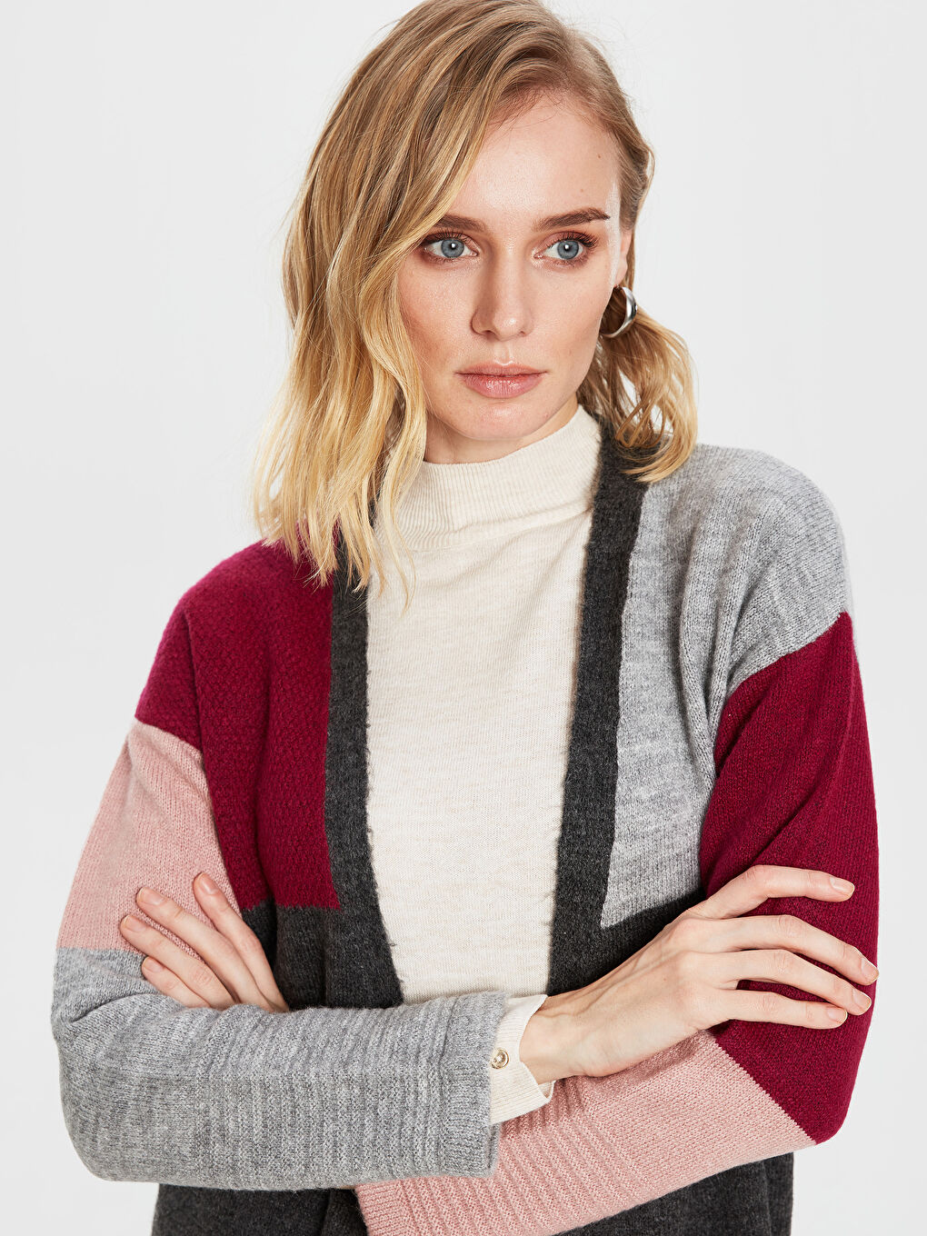 Antrasit Çok Renkli Uzun Kollu Kadın Triko Hırka-2