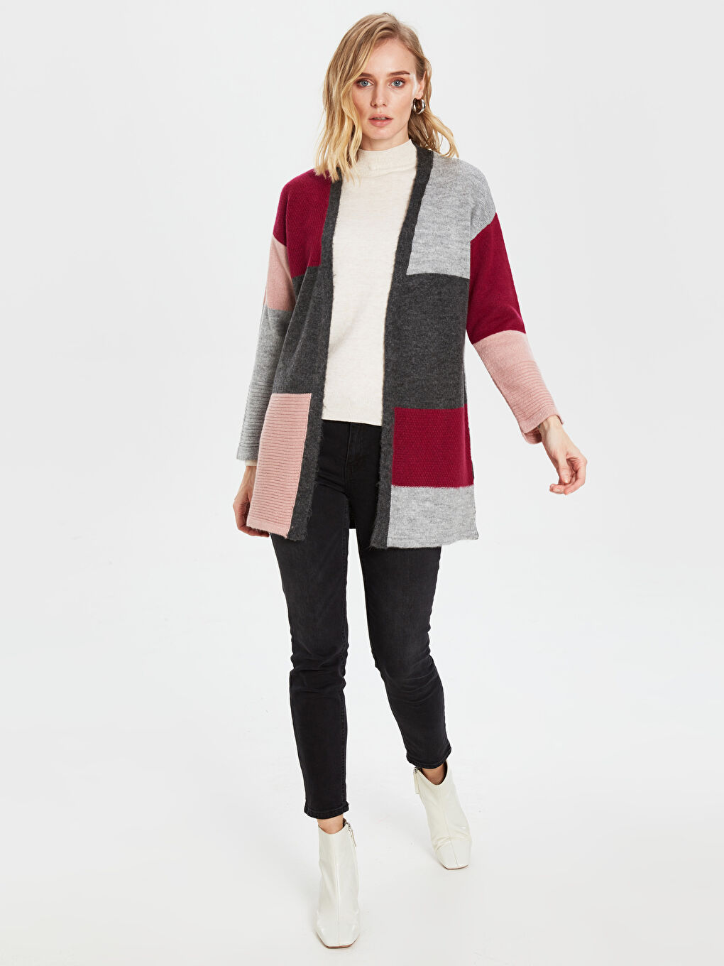 Antrasit Çok Renkli Uzun Kollu Kadın Triko Hırka-3