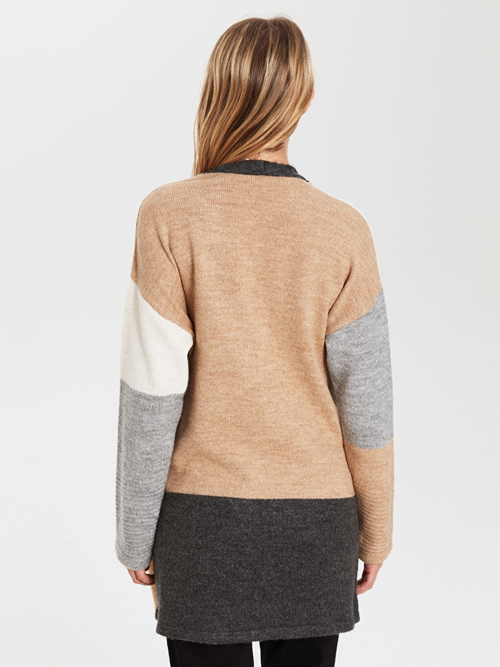Bej Çok Renkli Uzun Kollu Kadın Triko Hırka-4