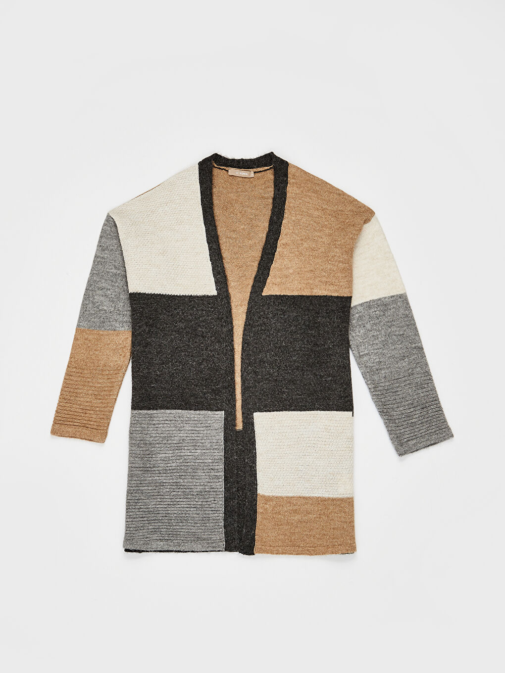 Bej Çok Renkli Uzun Kollu Kadın Triko Hırka-1