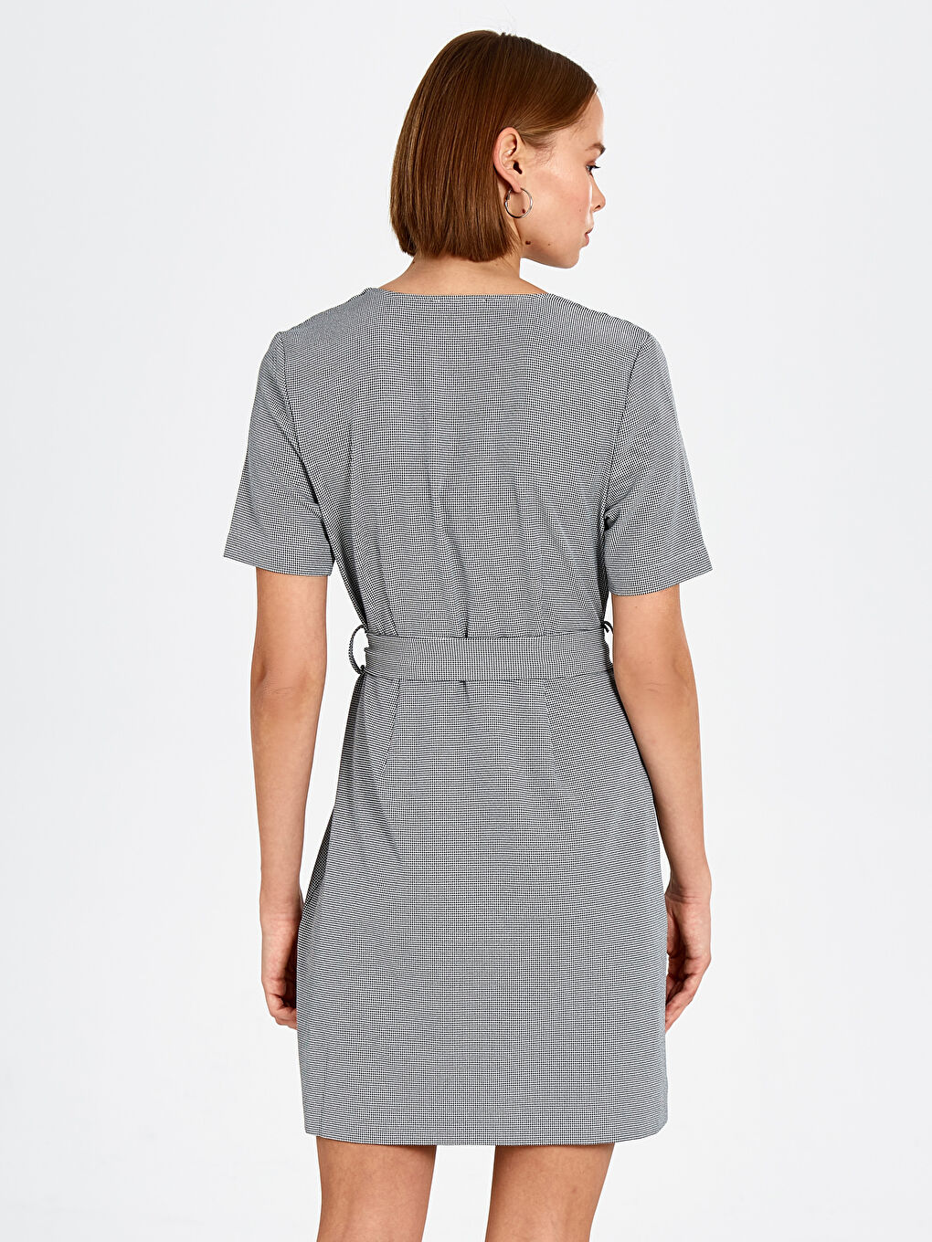 Gri Kruvaze Yaka Kısa Kollu Kadın Elbise-2