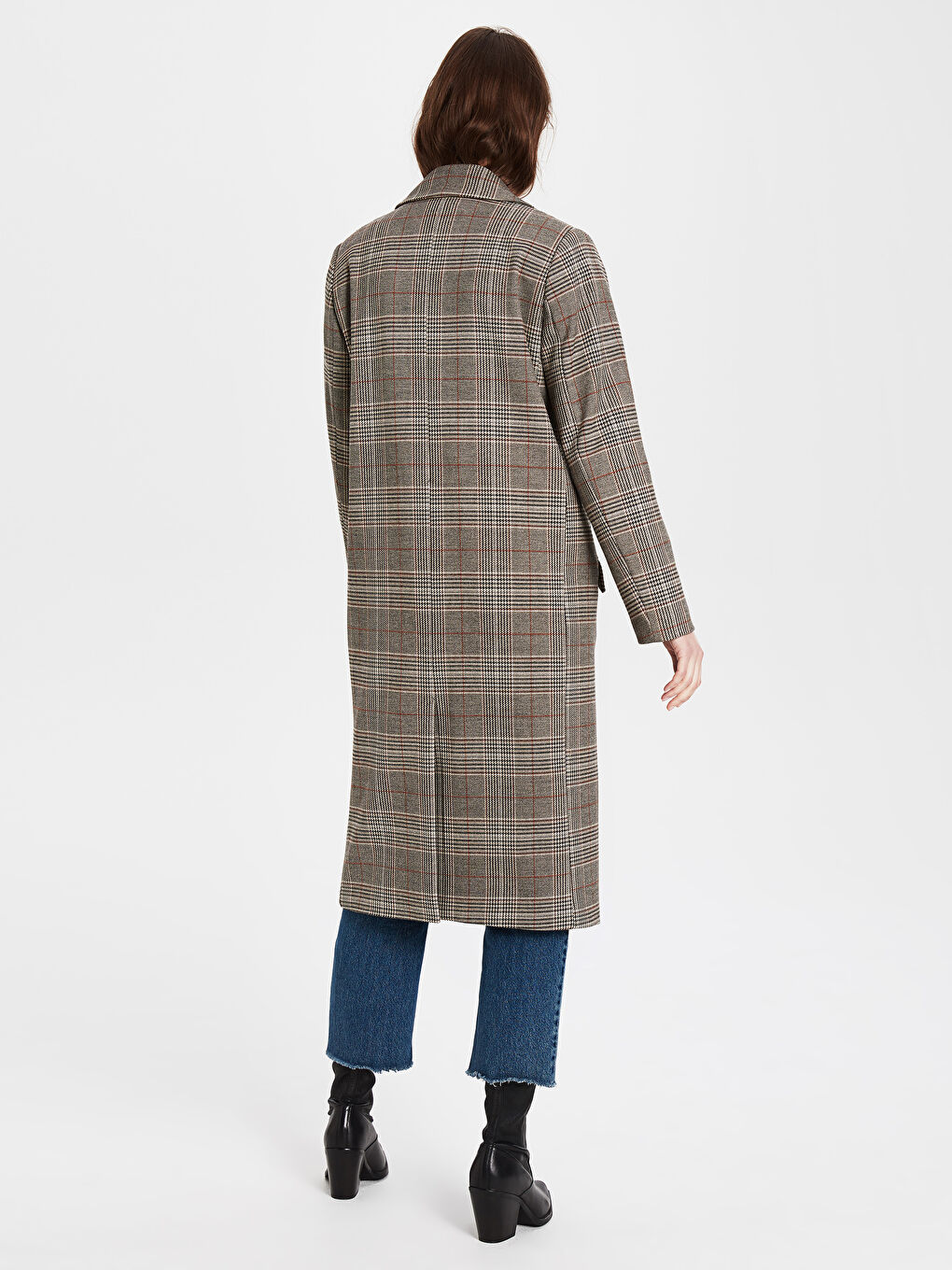 Kahverengi Ceket Yaka Desenli Uzun Kollu Kadın Kaban-2